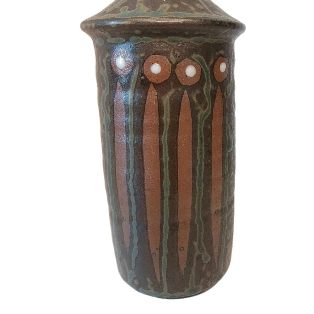 Vintage Fuyu Vase Brown Green Rust Genuine Stoneware Made In Japan 8